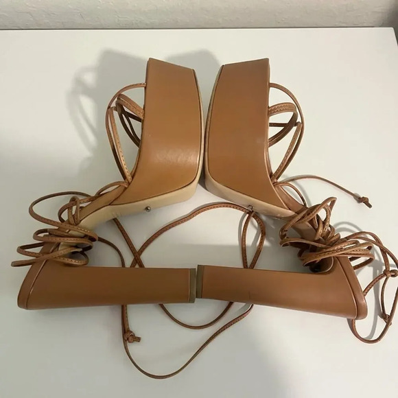 TONY BIANCO Jemma Sandal in Tan Como size 8.5 platform ankle tie - Picture 8 of 13